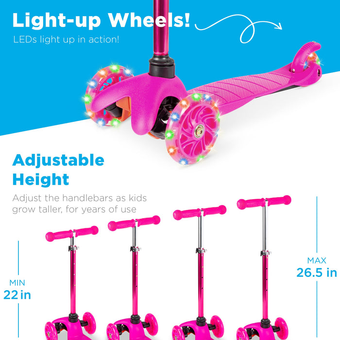 Kids Mini Kick Scooter Toy w/ Colorful Light-Up Wheels, Adjustable T-Bar