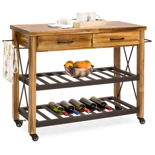 Industrial Kitchen Cart w/ Lockable Wheels - Natural