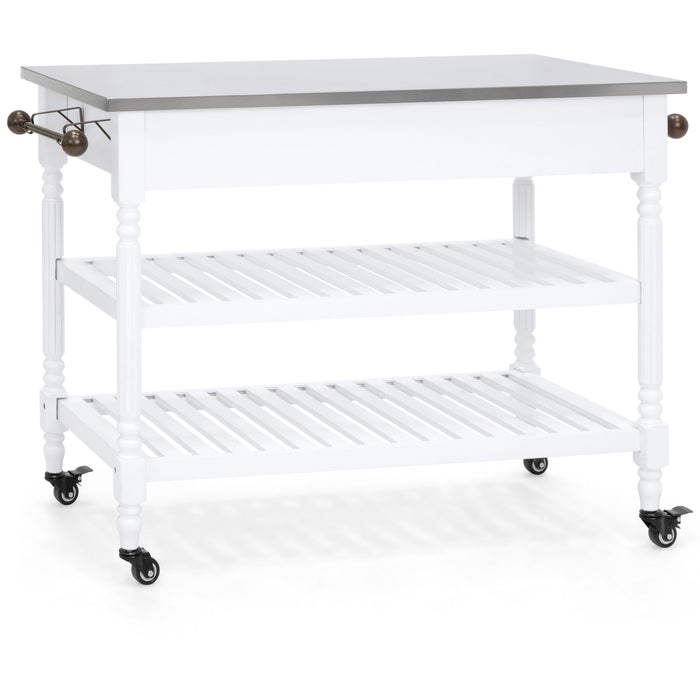 Kitchen Island Storage & Bar Cart w/ Stainless Steel Top