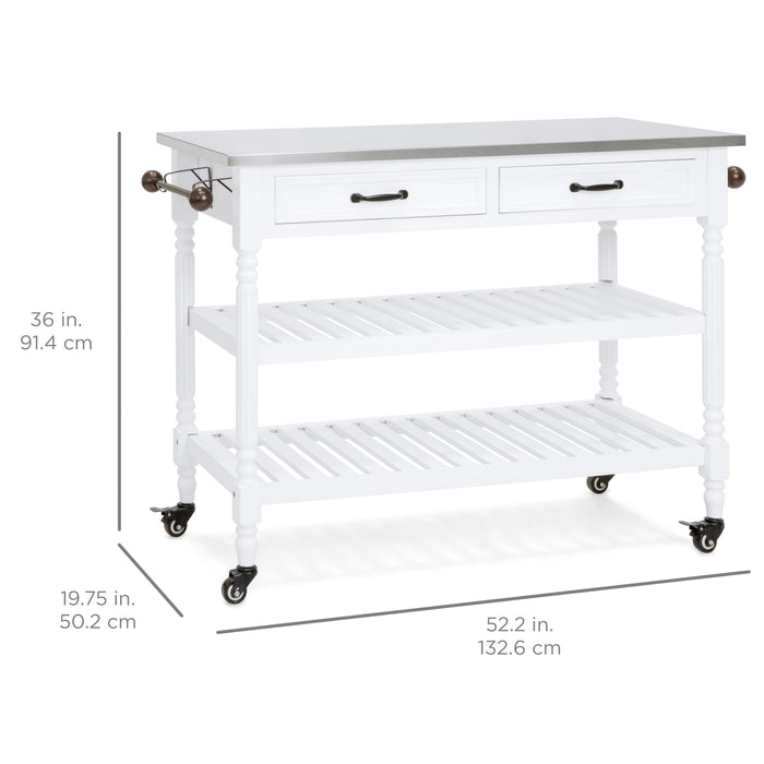 Kitchen Island Storage & Bar Cart w/ Stainless Steel Top