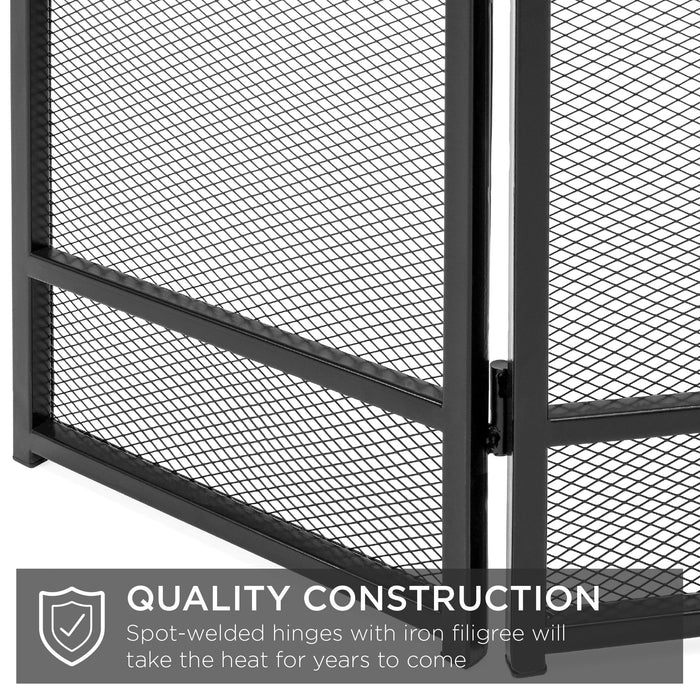 3-Panel Simple Steel Mesh Fireplace Screen w/ Worn Finish - 47.5x27.25in