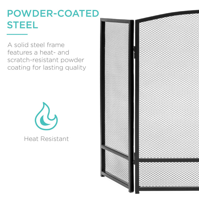 3-Panel Simple Steel Mesh Fireplace Screen w/ Worn Finish - 47.5x27.25in