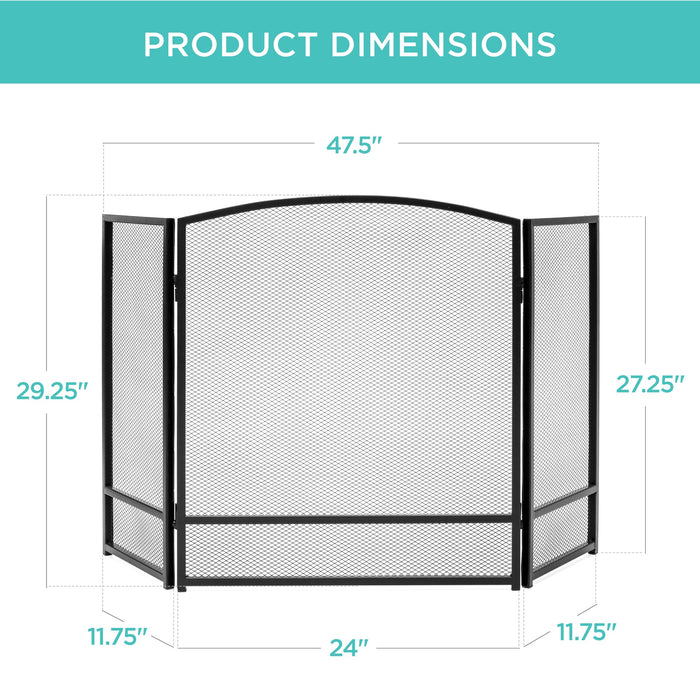 3-Panel Simple Steel Mesh Fireplace Screen w/ Worn Finish - 47.5x27.25in