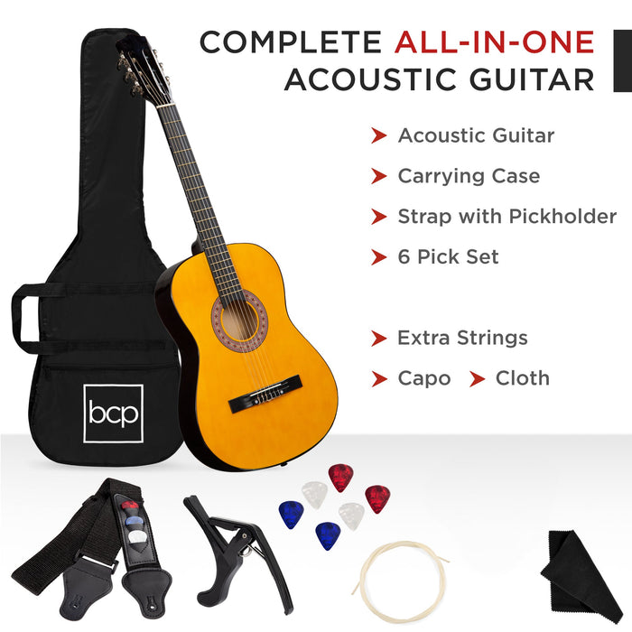 Beginner Acoustic Guitar Set w/ Case, Strap, Strings - 38in