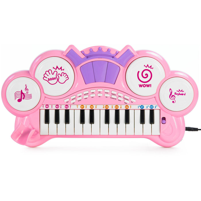 24-Key Kids Musical Electronic Keyboard w/ Drums, Microphone, MP3 - Pink