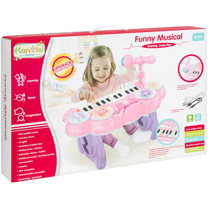 24-Key Kids Musical Electronic Keyboard w/ Drums, Microphone, MP3 - Pink