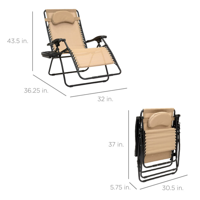 Oversized Reclining Zero Gravity Chair Lounger w/ Cup Holder, Pillow