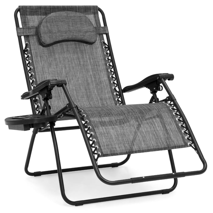 Oversized Reclining Zero Gravity Chair Lounger w/ Cup Holder, Pillow