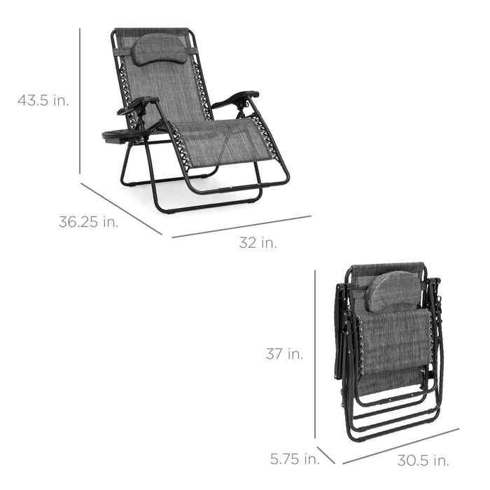 Oversized Reclining Zero Gravity Chair Lounger w/ Cup Holder, Pillow