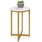 Round Coffee Side Table w/ Faux Marble Top, Metal Frame - 16in