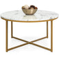 Round Coffee Table w/ Faux Marble Top, Metal Frame - 36in