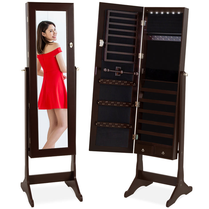 6-Tier Standing Jewelry Mirror Armoire w/ LED Lights