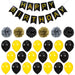 Birthday Party Decor Set w/ Banner, 6 Pom-Poms, 20 Balloons - Gold/Black