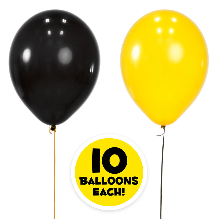 Birthday Party Decor Set w/ Banner, 6 Pom-Poms, 20 Balloons - Gold/Black