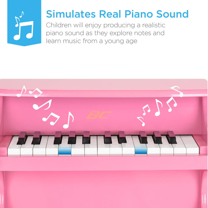 Kids 25-Key Wooden Learn-to-Play Mini Piano w/ Key Note Stickers, Music Book