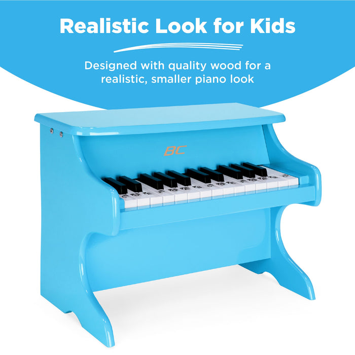 Kids 25-Key Wooden Learn-to-Play Mini Piano w/ Key Note Stickers, Music Book