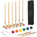 6-Player Wood Croquet Set w/ 6 Mallets, 6 Balls, Wickets, Stakes, Bag - 32in