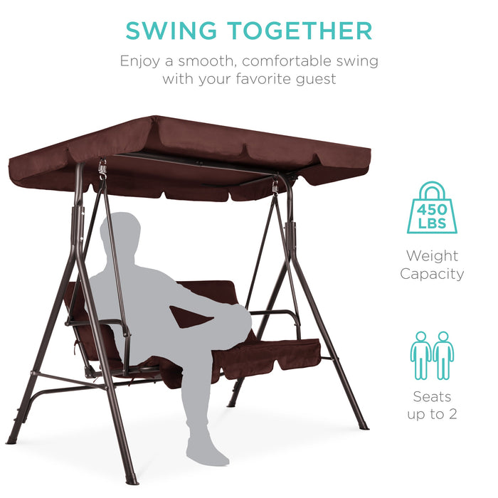 2-Person Outdoor Canopy Swing Glider Furniture w/ Cushions, Steel Frame