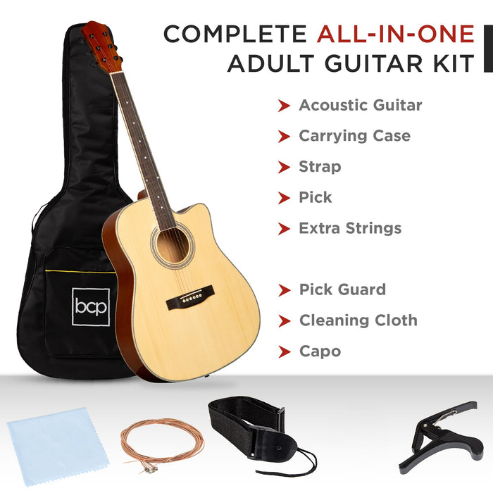 Full Size Beginner Acoustic Guitar Set with Case, Strap, Capo - 41in