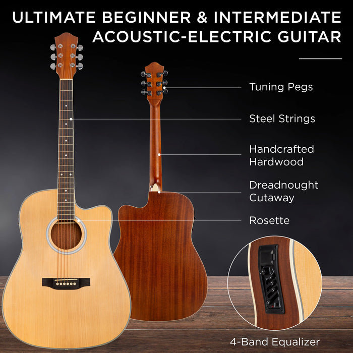 Beginner Acoustic Electric Cutaway Guitar Set w/ Case, Strap - 41in