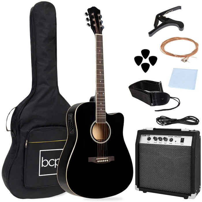 Beginner Acoustic Electric Cutaway Guitar Set w/ Case, Strap - 41in