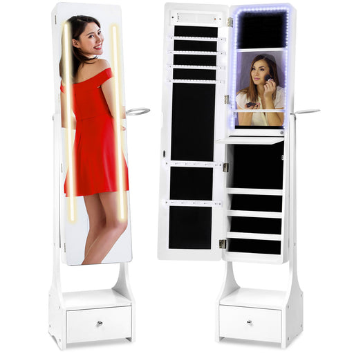 Standing Full Length LED Mirror Jewelry Armoire w/Interior & Exterior Lights