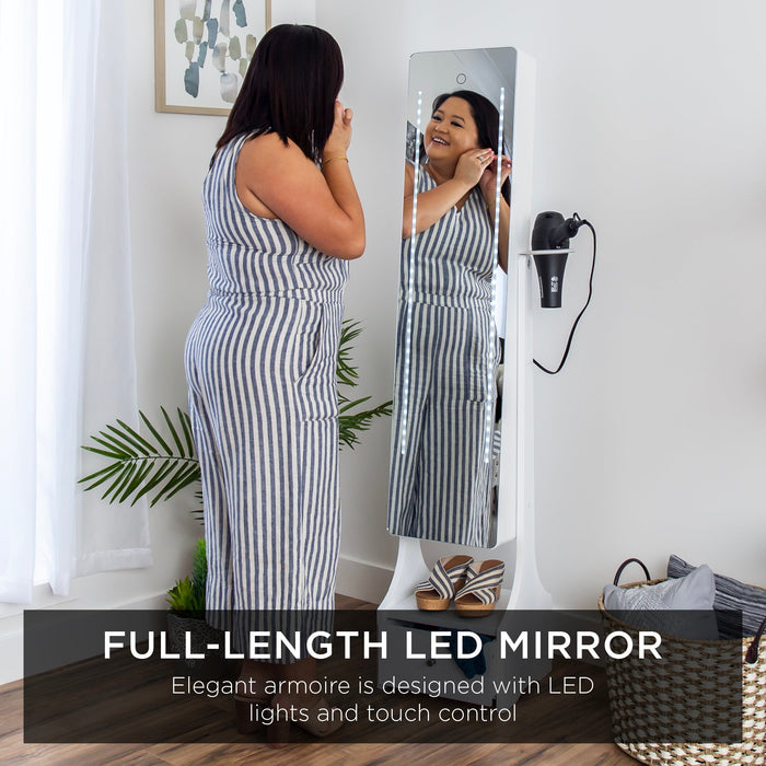 Standing Full Length LED Mirror Jewelry Armoire w/Interior & Exterior Lights