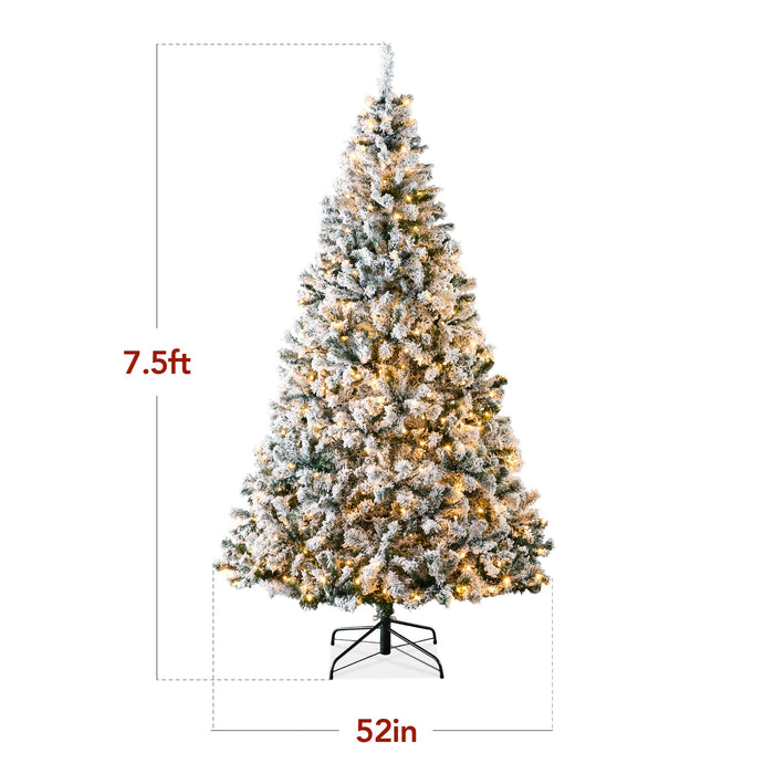 Pre-Lit Snow Flocked Artificial Pine Christmas Tree w/ Warm White Lights