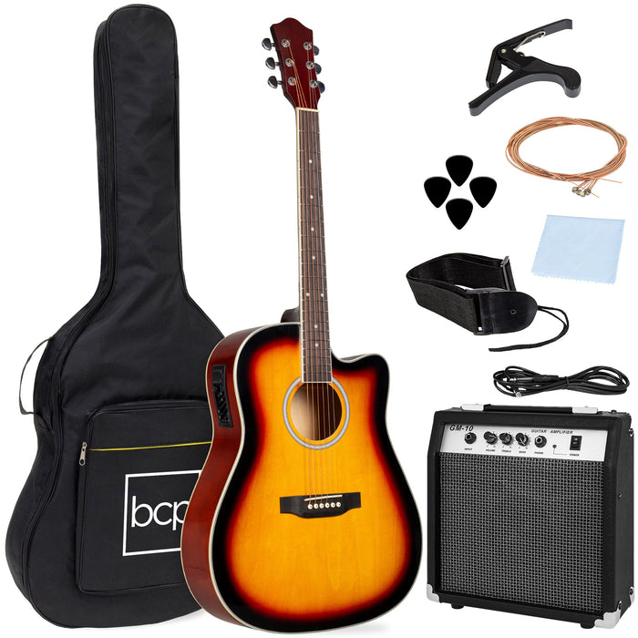 Beginner Acoustic Electric Cutaway Guitar Set w/ Case, Strap - 41in