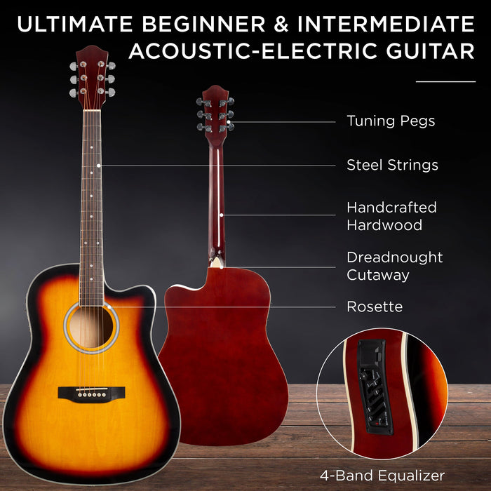 Beginner Acoustic Electric Cutaway Guitar Set w/ Case, Strap - 41in