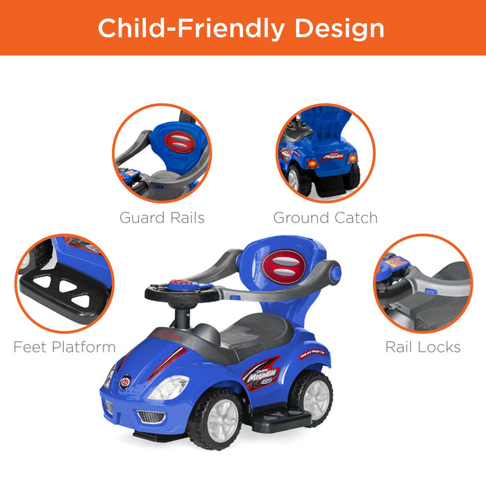 3-in-1 Kids Push Car w/ Handle and Horn