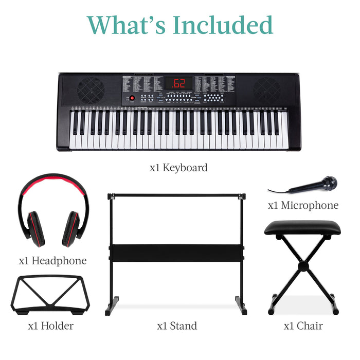 61-Key Beginners Electronic Keyboard Piano Set w/ 3 Modes, Microphone