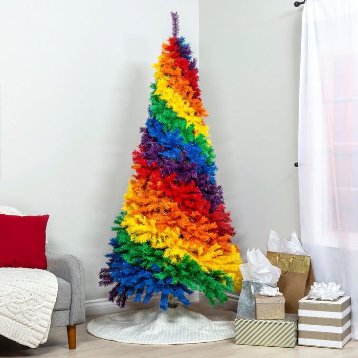 7ft Artificial Rainbow Full Fir Christmas Tree Holiday Decor w/ Metal Stand