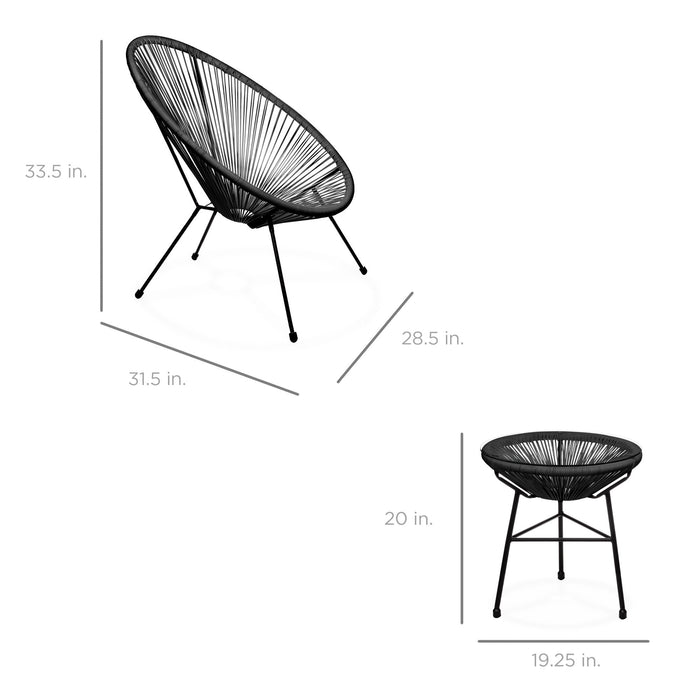 3-Piece All-Weather Patio Acapulco Bistro Set w/ Rope, Glass Top Table