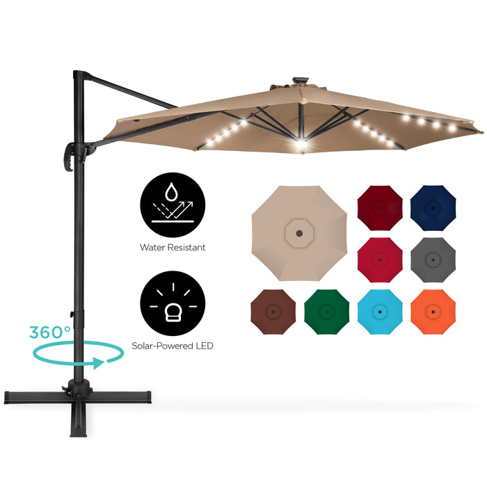 360-Degree LED Cantilever Offset Patio Umbrella w/ Tilt - 10ft