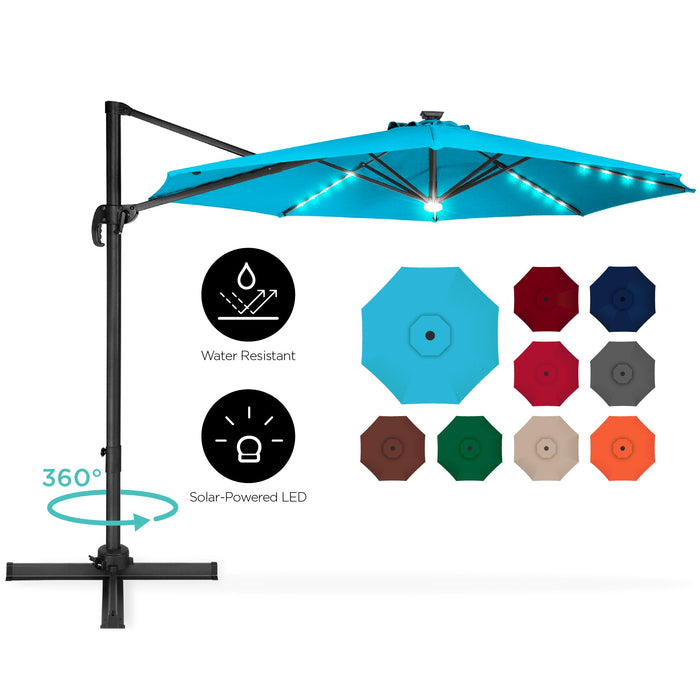 360-Degree LED Cantilever Offset Patio Umbrella w/ Tilt - 10ft