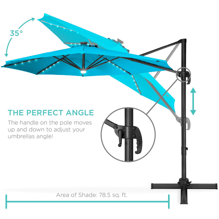 360-Degree LED Cantilever Offset Patio Umbrella w/ Tilt - 10ft