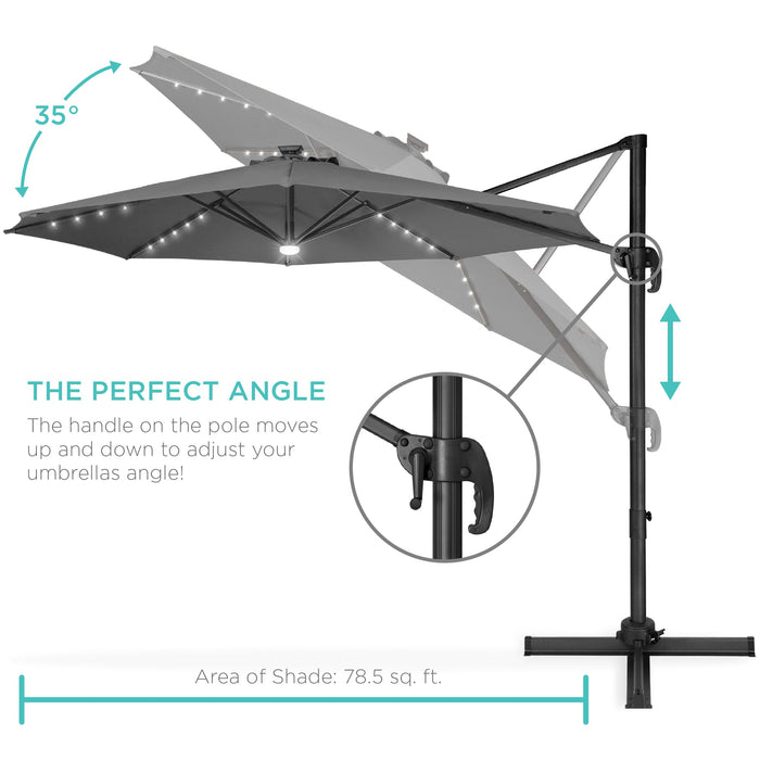 360-Degree LED Cantilever Offset Patio Umbrella w/ Tilt - 10ft