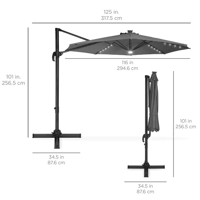 360-Degree LED Cantilever Offset Patio Umbrella w/ Tilt - 10ft