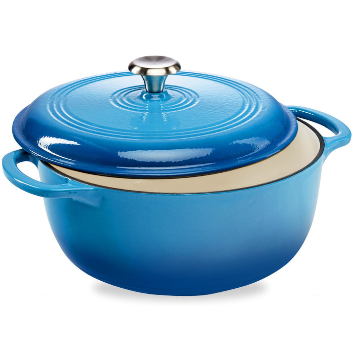 Cast-Iron Dutch Oven Kitchen Cookware w/ Enamel, Handles - 6qt