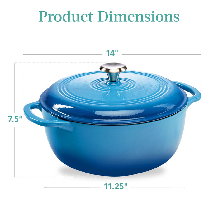 Cast-Iron Dutch Oven Kitchen Cookware w/ Enamel, Handles - 6qt