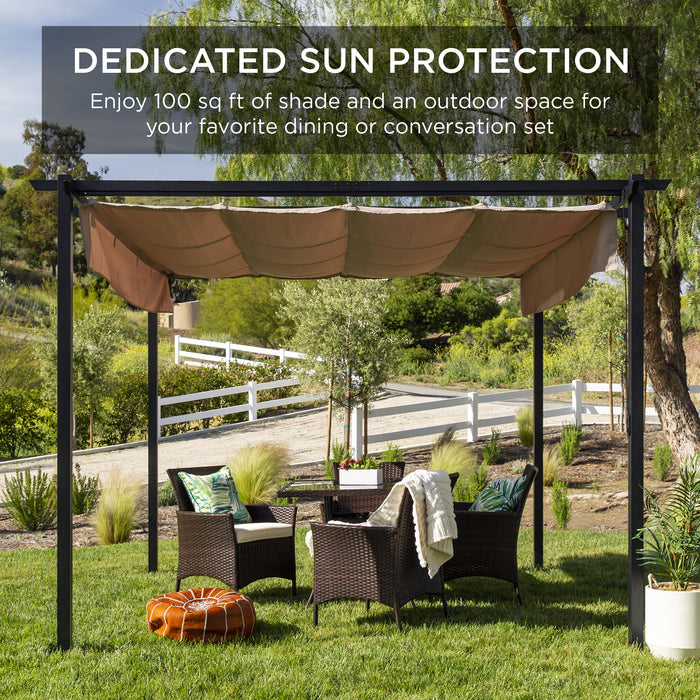 Outdoor Pergola, Patio Shelter w/ Retractable Canopy, Steel Frame - 10x10ft