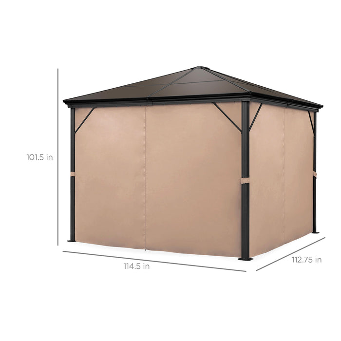 Gazebo extérieur à toit rigide avec cadre en aluminium, rideaux latéraux et filet - 10 x 10 pieds