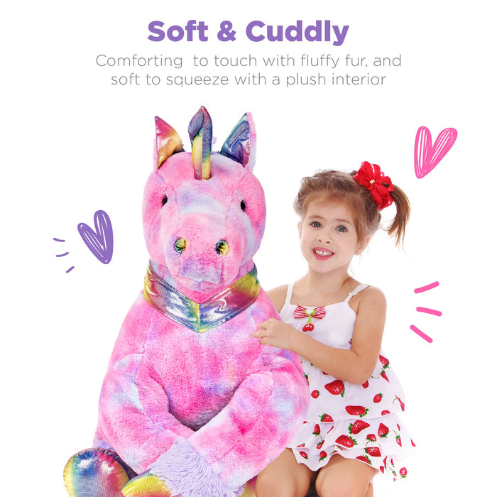 Kids Extra Large Life-Size Plush Rainbow Unicorn Stuffed Animal w/ Soft Fur