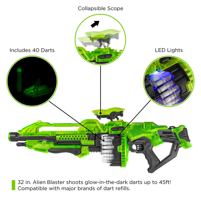 Jouet électrique Alien Blaster avec 40 fléchettes phosphorescentes