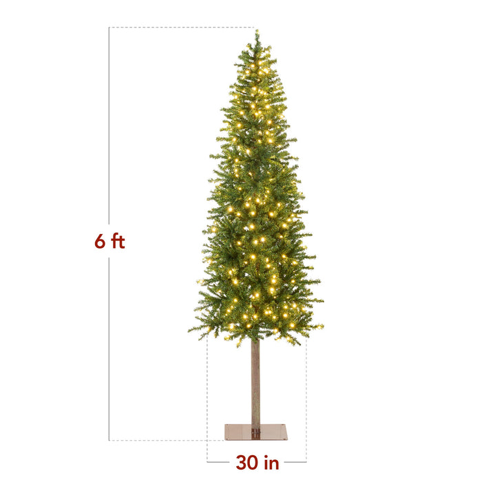 Pre-Lit Artificial Alpine Slim Pencil Christmas Tree w/ LED Lights, Stand