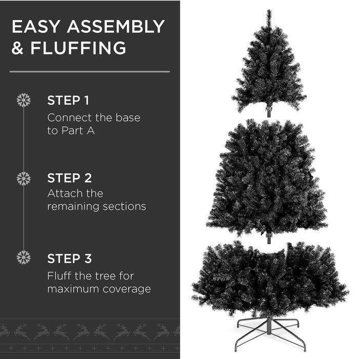 Artificial Black Christmas Tree w/ Easy Assembly, Foldable Metal Stand