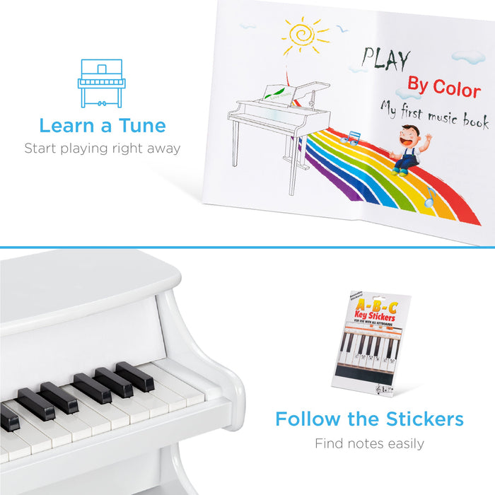 Kids 25-Key Wooden Learn-to-Play Mini Piano w/ Key Note Stickers, Music Book