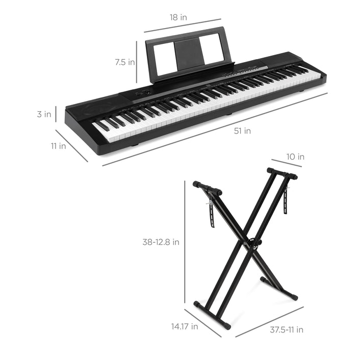 88-Key Digital Piano Set w/ Semi-Weighted Keys, Stand, Sustain Pedal