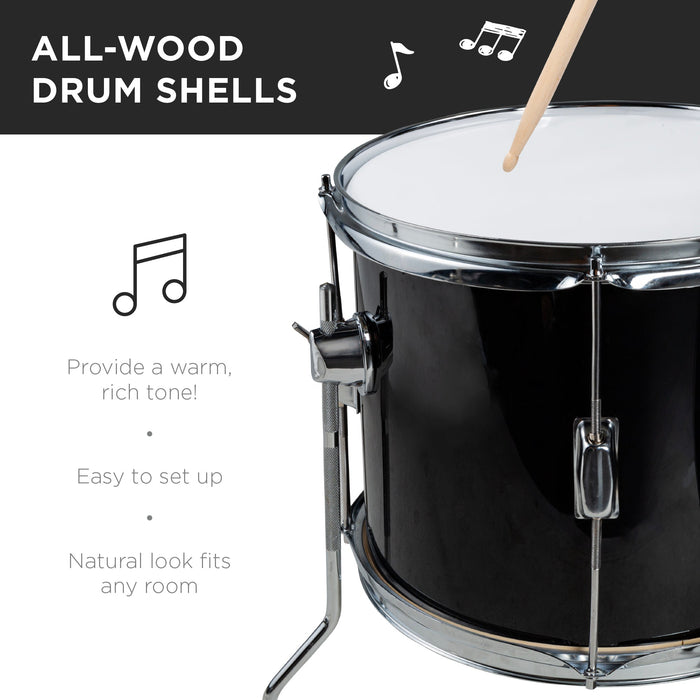 Kids Beginner All Wood Acoustic Drum Kit Starter Set w/ Stool, Drumsticks